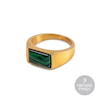 Farah Men's Gold Tone Faux Malachite Logo Ring (Size R)