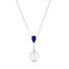 Sterling Silver Pearl & Created Sapphire Pendant
