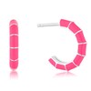 Sterling Silver Pink Enamel Bamboo Hoop Earrings