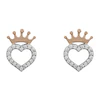 Disney Sterling Silver & 18ct Gold Plated Cubic Zirconia Crown Heart Stud Earrings