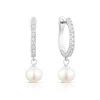 Sterling Silver Cubic Zirconia Cultured Freshwater Pearl Drop Hoop Earrings
