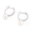 Sterling Silver Cubic Zirconia Cultured Freshwater Pearl Drop Hoop Earrings 3 Sterling Silver Cubic Zirconia Cultured Freshwater Pearl Drop Hoop Earrings