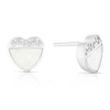 Sterling Silver Half Cubic Zirconia & Mother Of Pearl Stud Earrings