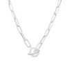 Sterling Silver Cubic Zirconia T-Bar Paper link Chain Necklace