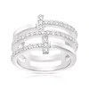 Sterling Silver Cubic Zirconia Triple Row Ring Size N