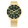 Tommy Hilfiger Men's Green Chronograph Dial Gold Tone Mesh Bracelet Watch