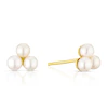 9ct Yellow Gold Cluster 3 Cultured Freshwater Pearl Stud Earrings