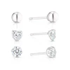 Sterling Silver Round & Heart CZ And 5mm Ball Set of 3 Stud Earrings