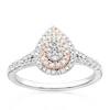 Engagement Ring 9ct White & Rose Gold Pear Cluster 0.25ct Diamond Ring