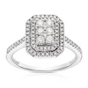 Engagement Ring 9ct White Gold Emerald Shaped Cluster 0.40ct Diamond Ring