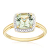 9ct Yellow Gold Green Amethyst & Diamond Halo Ring