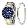 Maserati Competizione Men's Blue Dial Two Tone Watch & Bracelet Set