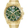 Lorus Solar Men's Chronograph Green Dial Gold Tone Stainless Steel Watch