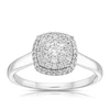 Engagement Ring 9ct White Gold Triple Cushion Halo Cluster 0.33ct Diamond Ring