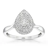Engagement Ring 9ct White Gold Triple Pear Halo Cluster 0.33ct Diamond Ring