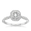Engagement Ring 9ct White Gold Double Halo Emerald Cut 0.50ct Diamond Ring