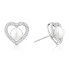 Sterling Silver Heart Pearl & Cubic Zirconia Stud Earrings
