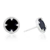 Sterling Silver Men's Black Lacquer Cubic Zirconia Round Stud Earrings