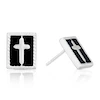 Sterling Silver Men's Black Lacquer Rectangle Cross Stud Earrings