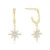9ct Yellow Gold Cubic Zirconia North Star Drop Hoop Earrings