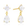 9ct Yellow Gold Princess & Teardrop Cubic Zirconia Earrings