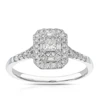 Engagement Ring 14ct White Gold Double Halo Emerald Cut 0.40ct Diamond Ring