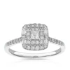 Engagement Ring 9ct White Gold Cushion Double Halo 0.40ct Diamond Ring