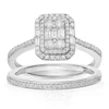 Engagement Ring Perfect Fit 9ct White Gold Emerald Design Bridal Set 0.40ct Diamond Ring