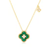 Sterling Silver Gold Plated Clover Malachite & CZ Charm 16.5+1" Necklace