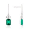 Sterling Silver Platinum Plated Green Emerald Cut Cubic Zirconia Drop Earrings