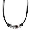 Fossil Men's Black Leather & Steel Rondell Bead Necklace