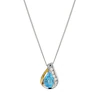 Sterling Silver & 9ct Gold Blue Topaz Pear Pendant 18"