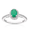 9ct White Gold Emerald 0.15ct Diamond Oval Halo Ring