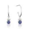 Sterling Silver Sapphire 0.05ct Diamond Drop Hoop Earrings